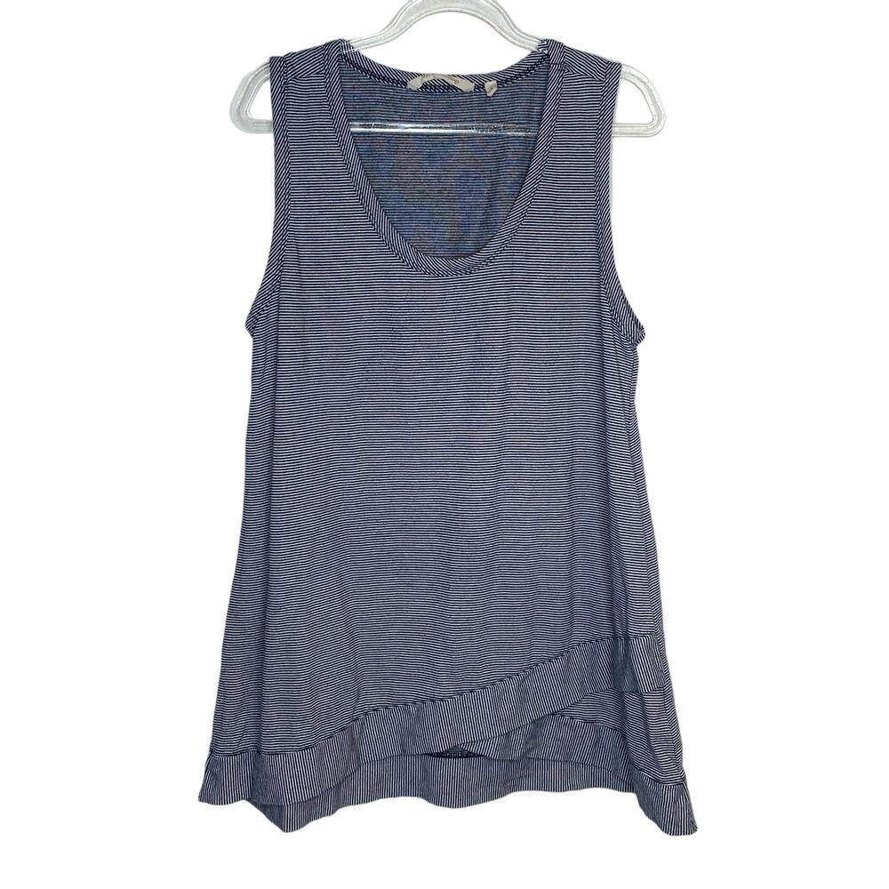 Soft Surroundings Womens Size Large Navy Blue Striped Waldport‎ Tunic Tank Top